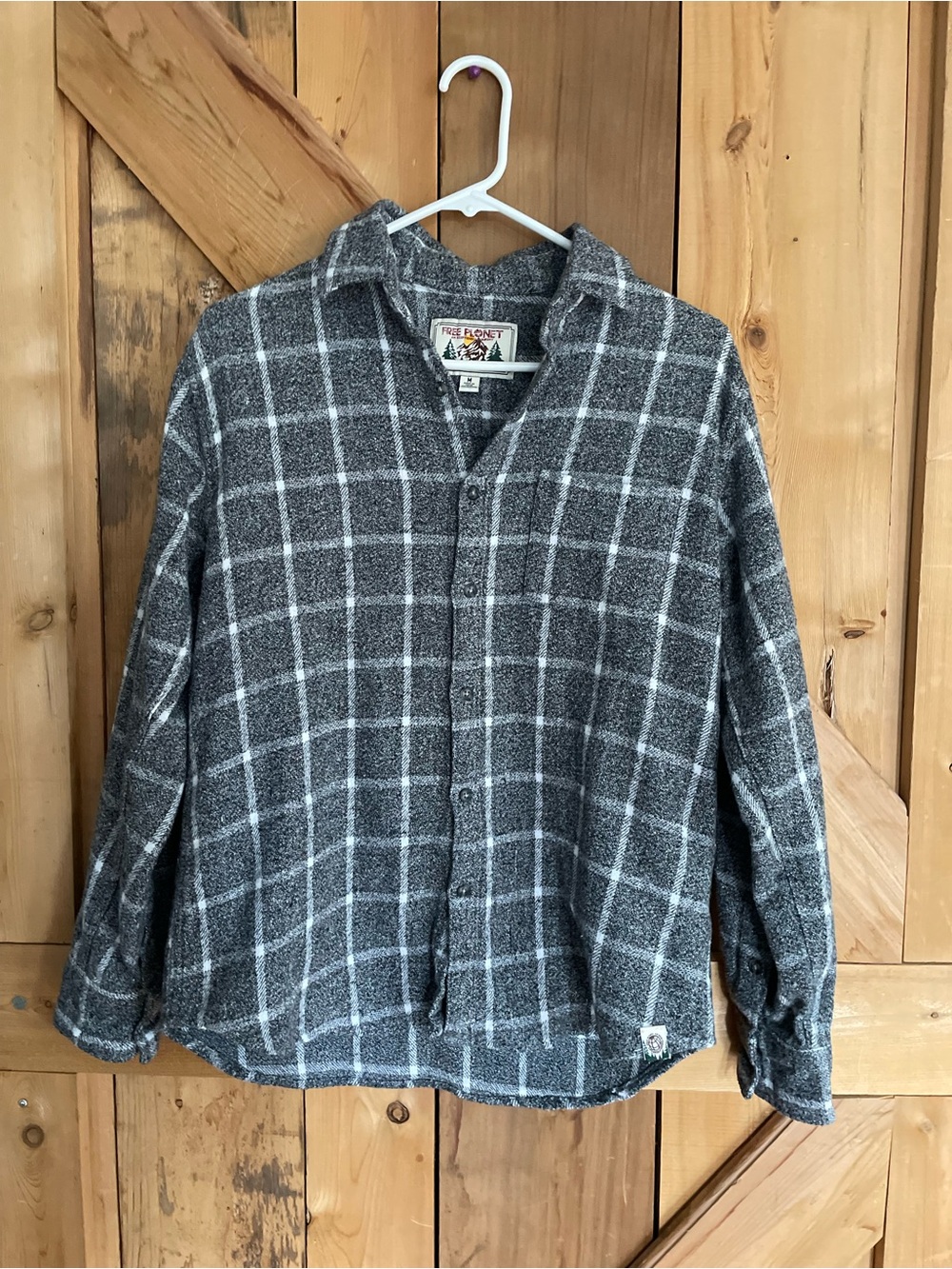 Free Planet Window Pane Button Down Flannel Shirt Mens Gray/White/Black Size M